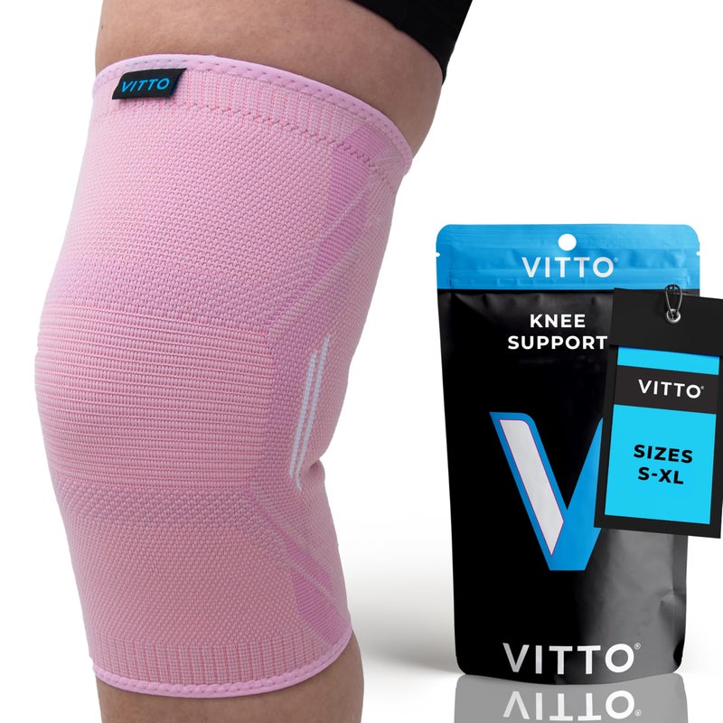 VITTO Knee Support for Women & Men - Knee Brace for Meniscus Tear, Arthritis, Joint Pain, Ligament Injury - Knee Compression Sleeve for Running or Weight Lifting (M, Pink)